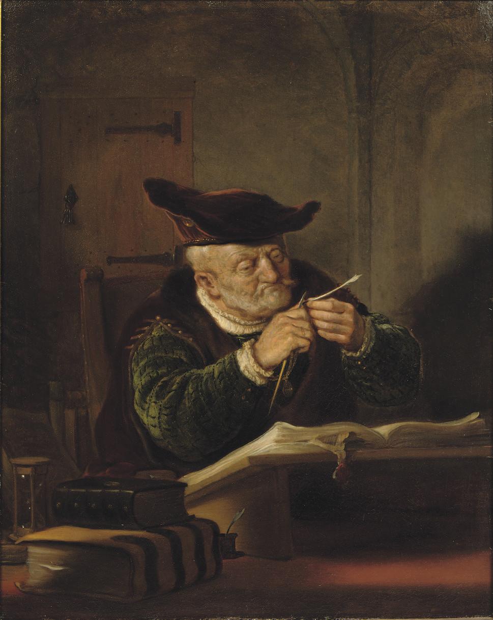 Salomon Koninck - A scholar sharpening his quill