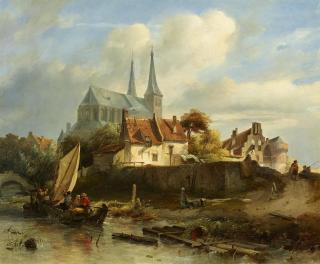 Salomon Leonardus Verveer - Capriccio mit der Bergkirche in Deventer bei sturmischem Wetter