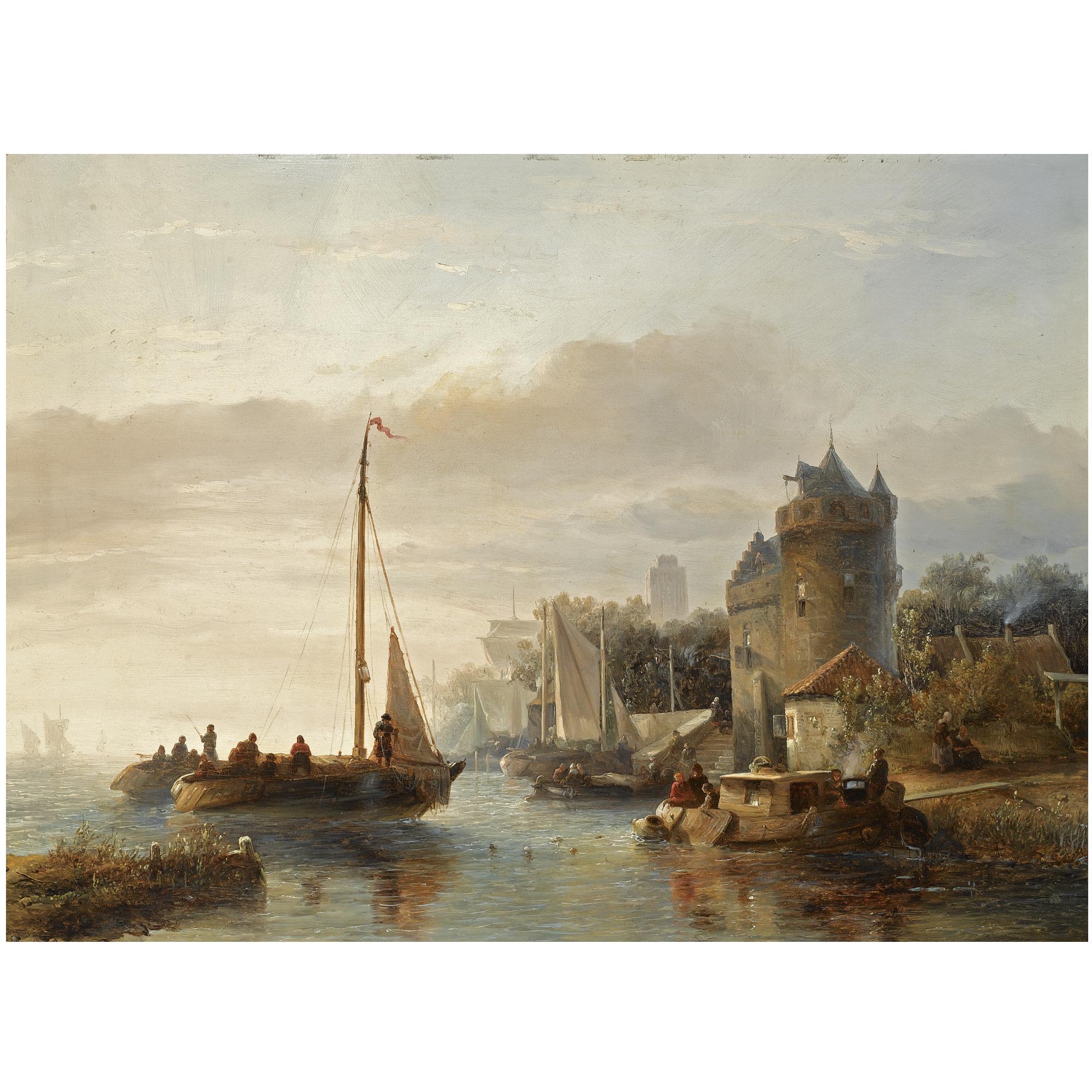 Salomon Leonardus Verveer - Dutch A Busy River Scene