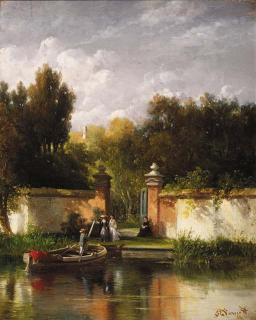 Salomon Leonardus Verveer - Elegant ladies leaving for a boating trip