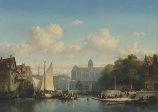 Salomon Leonardus Verveer - Town dock in summer