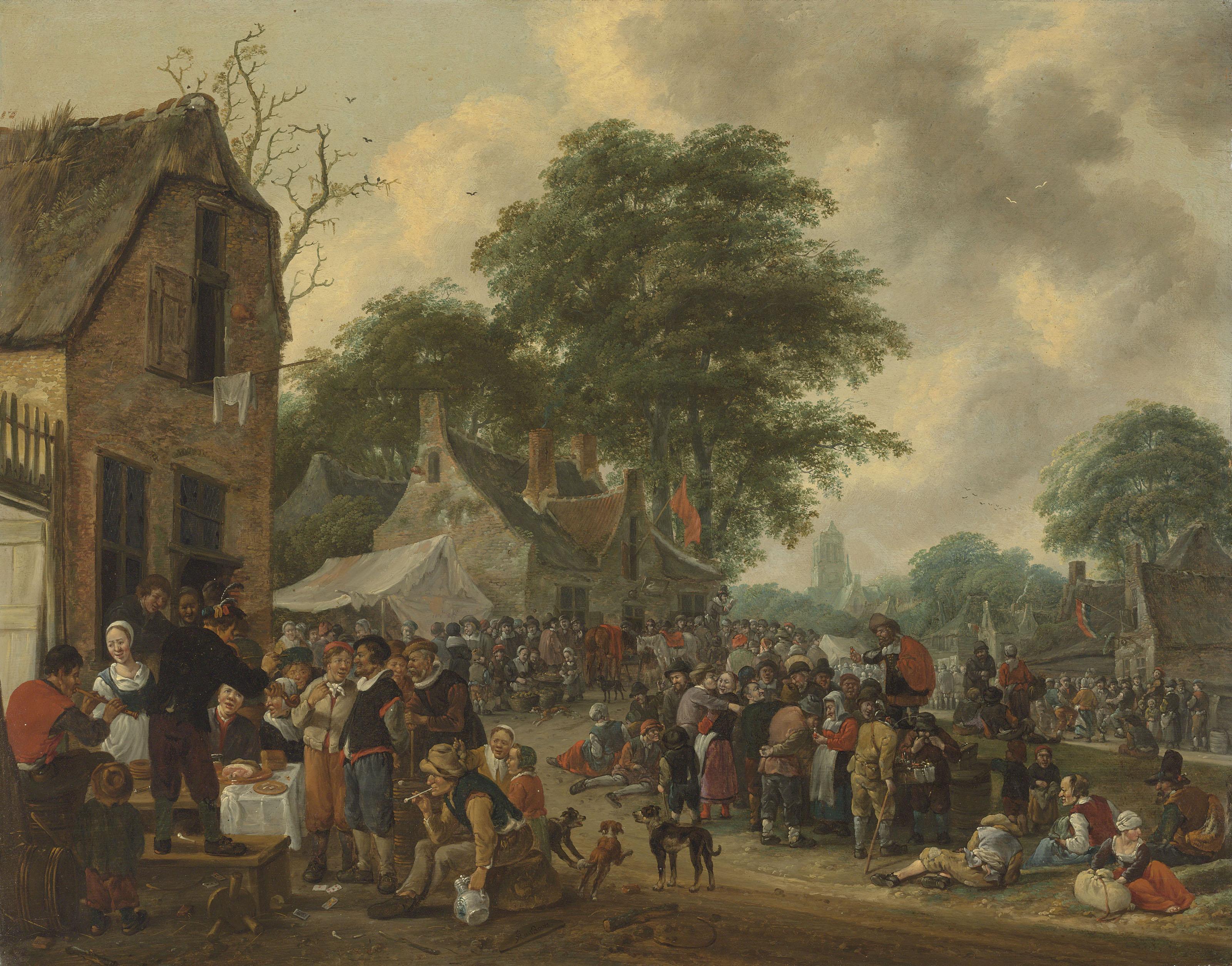 Salomon Rombouts - A village kermesse with figures