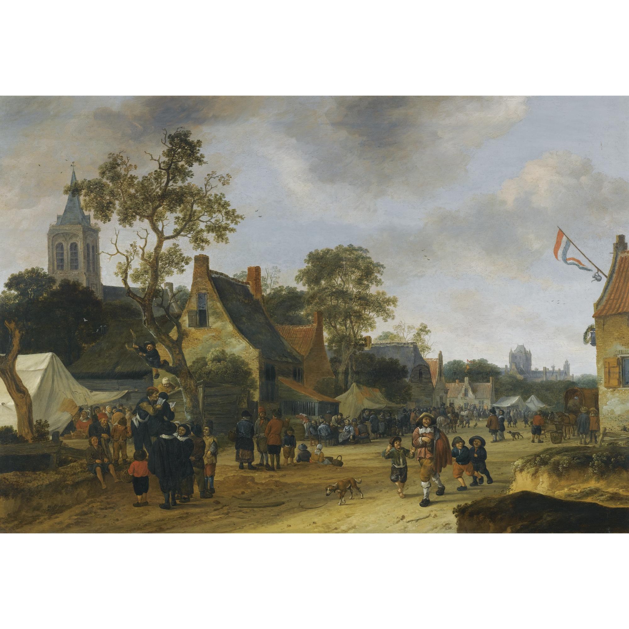 Salomon Rombouts - A Village Kermesse With Numerous Figures And Market Stalls