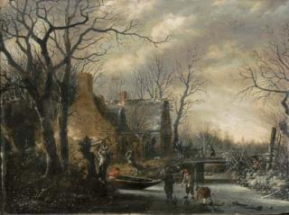 Salomon Rombouts - A winter landscape with peasants playing kolf on a frozen river