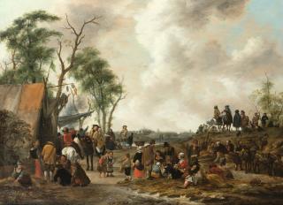 Salomon Rombouts - An Encampment In A Landscape With Soldiers On Horseback, Children And Peasants