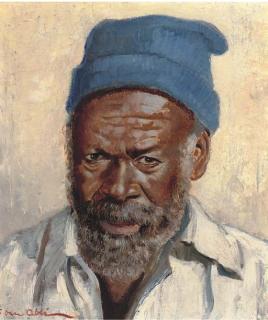 Salomon van Abbe - Portrait of a bearded gentleman, small quarter-length, in a blue hat