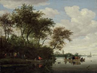 Salomon Van Ruysdael - A River Landscape With A Ferry And Kronenburg Castle In The Background