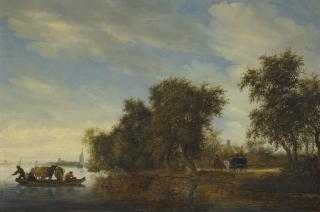 Salomon van Ruysdael - A River Landscape With A Ferry Boat