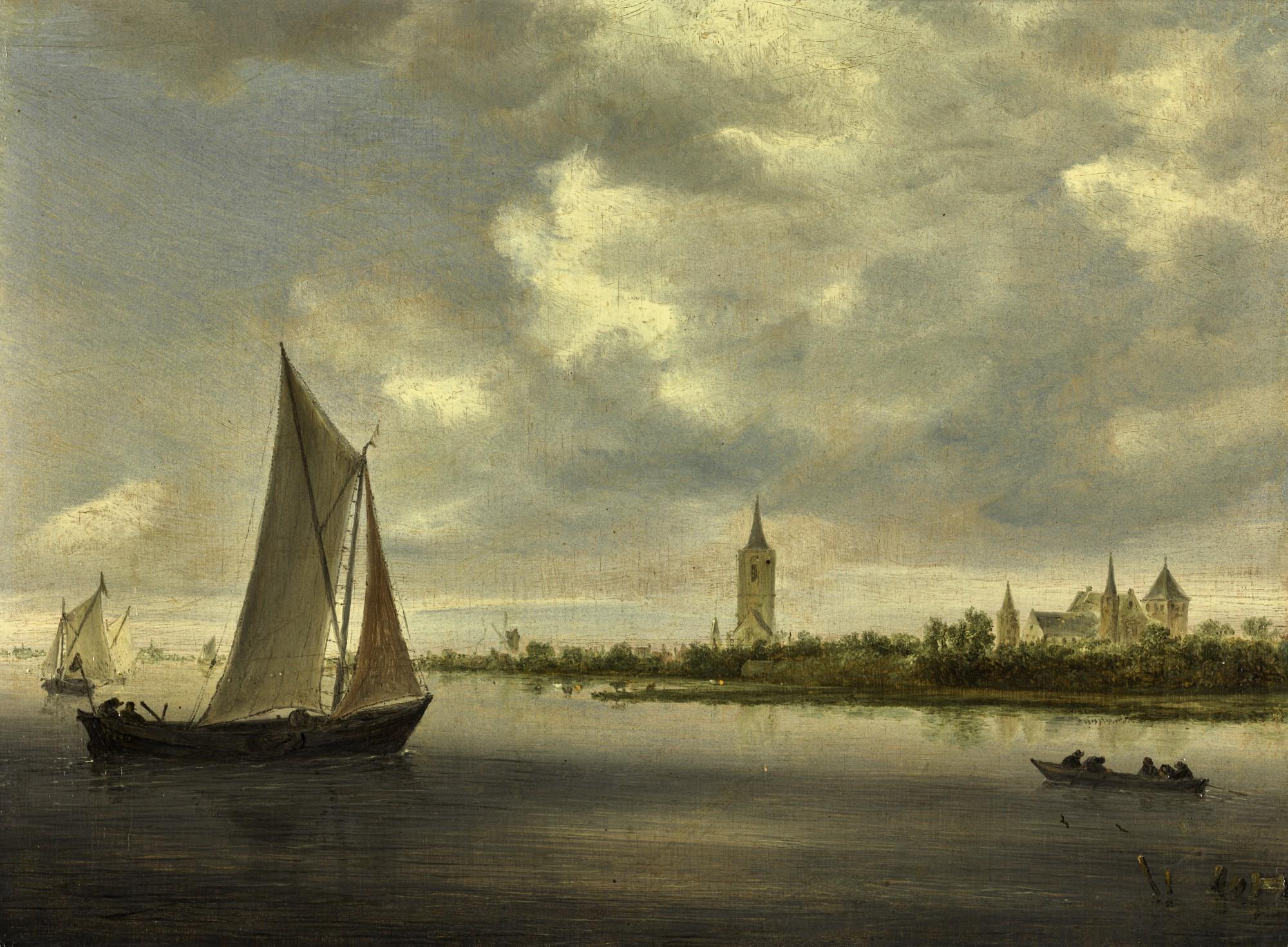Salomon Van Ruysdael - A river landscape with sailing boats, possibly a view on the Wijkermeer | 《河上帆船風景，應為維格米爾的景觀》