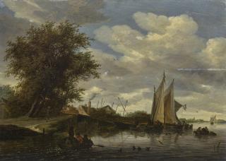 Salomon van Ruysdael - A River Scene With Figures In A Rowing Boat In The Foreground