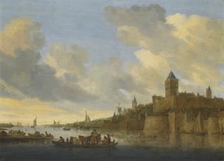 Salomon Van Ruysdael - A View Of The Valkhof At Nijmegen Seen From The West, With A Ferry Crossing The River Waal