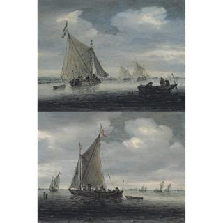 Salomon Van Ruysdael - An Estuary Scene With A Kaag Close-Hauled In A Light Breeze And Other Small Vessels Beyond An Estuary Scene With A Kaag Running Before A Light Breeze, And Others Similar Beyond