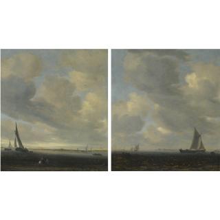 Salomon Van Ruysdael - An Estuary Scene With A View Of Haarlem Beyond; An Estuary Scene With Light Shipping