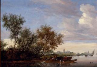 Salomon van Ruysdael - Ferry Boat with cattle on the River Vecht near Nijenrode