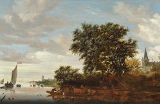 Salomon Van Ruysdael - Flusslandschaft mit einer Fähre. 1649.
