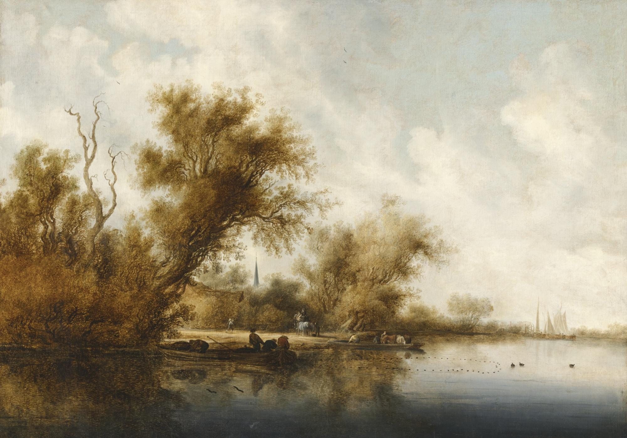 Salomon Van Ruysdael - River Landscape With Figures On A Ferry