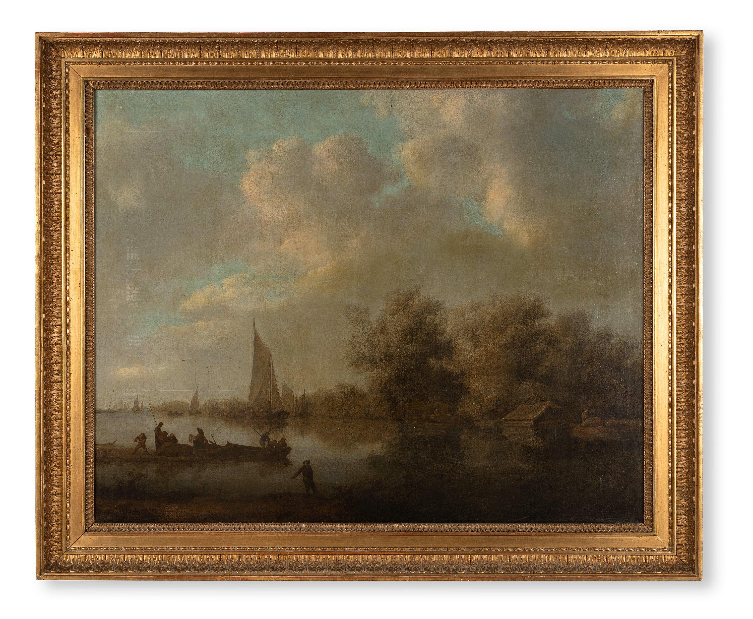 Salomon van Ruysdael - River landscape with fishermen, figures and boats