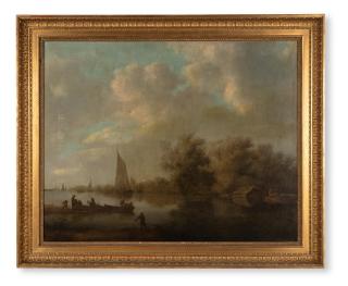Salomon van Ruysdael - River landscape with fishermen, figures and boats