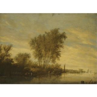 Salomon van Ruysdael - River Landscape With Fishermen Setting Out Their Nets, A Ferry Beyond