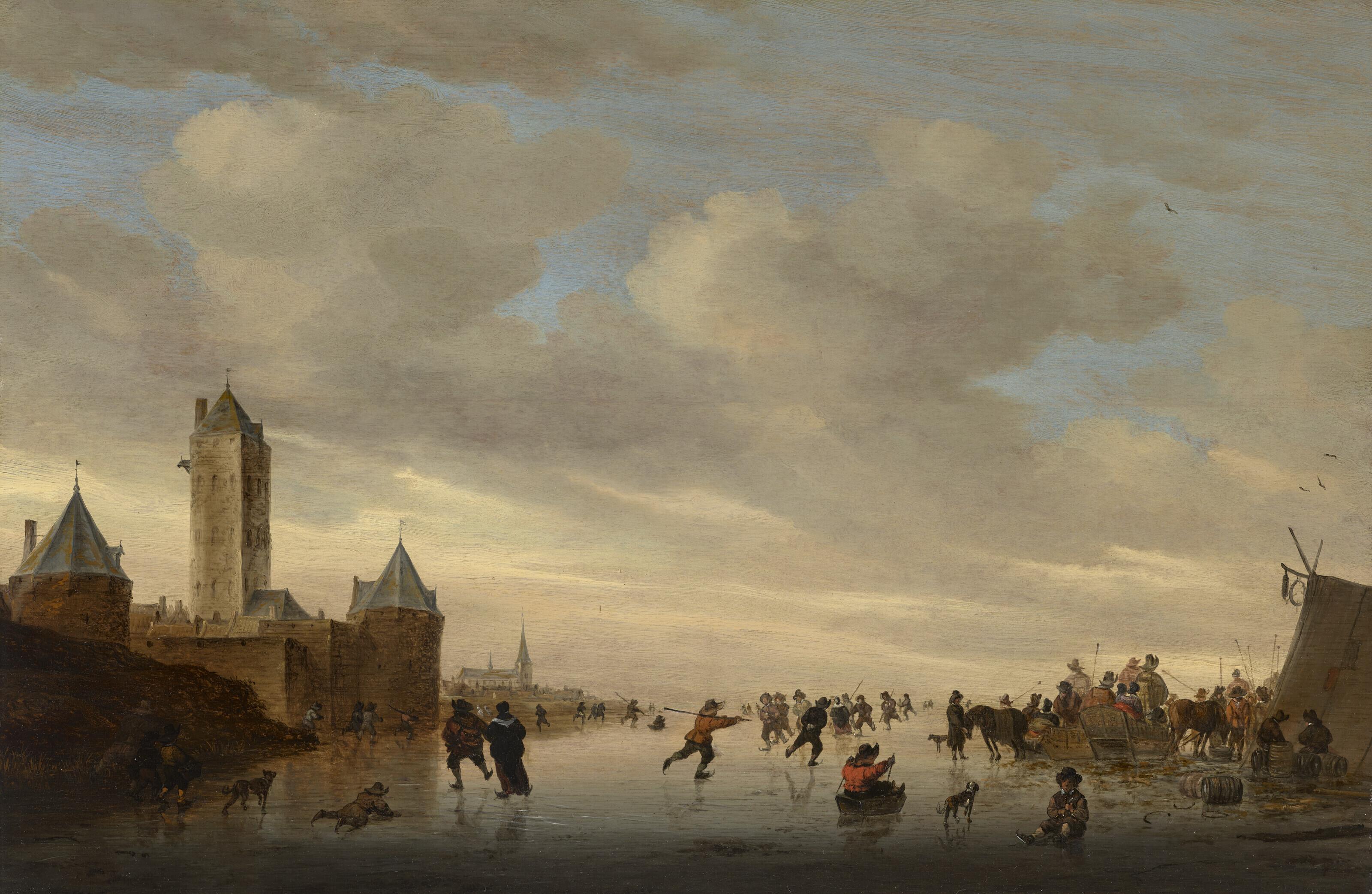 Salomon Van Ruysdael - Skaters on a canal near the Plomptoren in Utrecht