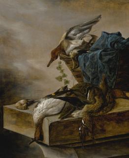 Salomon Van Ruysdael - Still Life Of Game On A Ledge And In A Basket, A Landscape Beyond