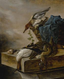 Salomon Van Ruysdael - Still Life Of Game On A Ledge And In A Basket, A Landscape Beyond