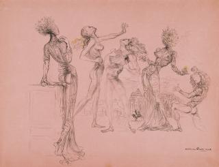 Salvador Dalí - Cinq Personnages Surréalistes: Femmes À Tête De Fleurs, Femme À Tiroirs (Évocation Du Jugement De Paris)