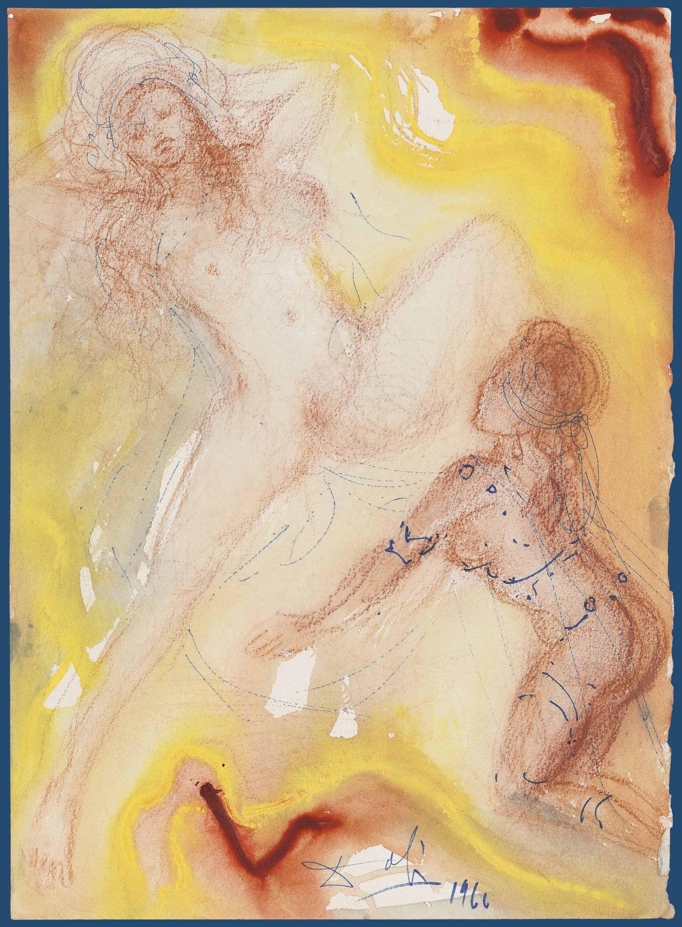 Salvador Dalí - Deux femmes, l\'une jambes écartées, l\'autre à genoux