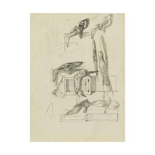 Salvador Dalí - Étude de crânes, montre molle, fontaine, soulier et main