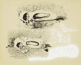 Salvador Dalí - Etude pour le carton d\'invitation à l\'exposition chez Jacques Bonjean