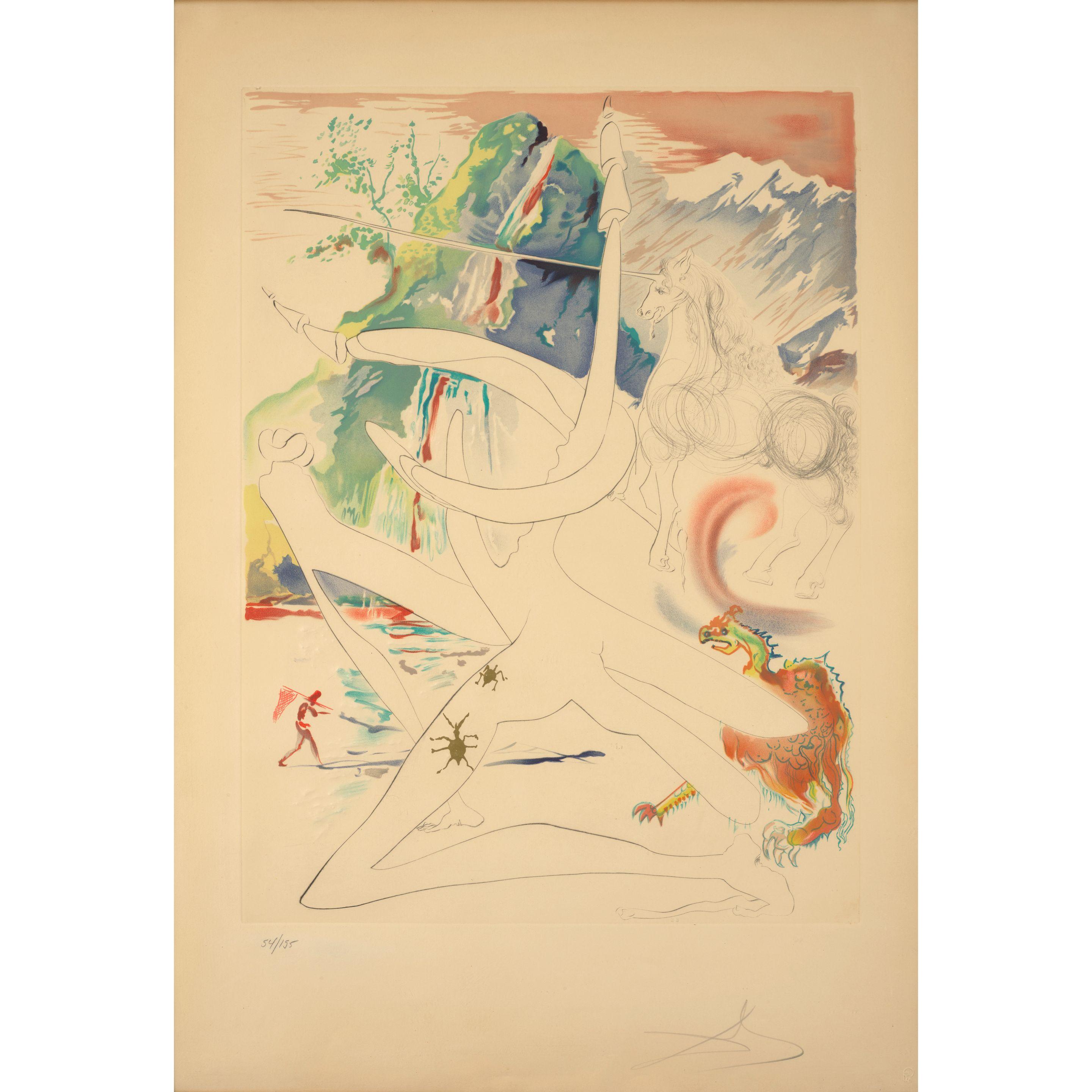 Salvador Dalí - L\'Unicorne laser désintègre les cornes de rhinocéros cosmiques (The Unicorn Laser Disintegrates the Horns of the Cosmic Rhinoceros), from La conquête du cosmos II (The Conquest of the Cosmos II)