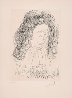 Salvador Dalí - Porträt von La Fontaine (Aus: Le Bestiaire de La Fontaine Dalinisé).