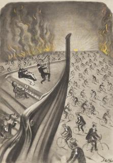 Salvador Dalí - Surrealist Gondola above Burning Bicycles (Drawing for a Film Project with the Marx Brothers)