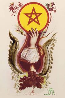 Salvador Dalí - Un de pentacles, arcane mineur, projet pour le jeu de carte Le Tarot Universel de Salvador Dalí