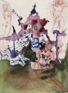 Salvador Dalí - Voiture de magiciens avec baldaquin tirée par des chevaux