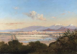 Salvador Murillo - The Valley of Mexico with Mexico City and the two volcanoes beyond