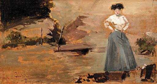 Salvador Sanchez Barbudo - A lady standing near a stream