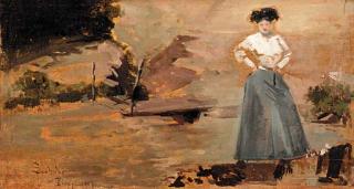 Salvador Sanchez Barbudo - A lady standing near a stream