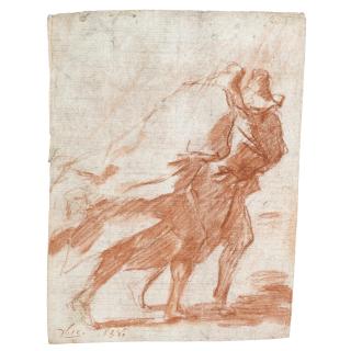Salvator Rosa Arenella - Two Men In Cloaks And Hats, Battling Against A Strong Wind