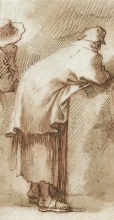 Salvator Rosa - A Standing Figure, Leaning To The Right Against A Block, And Another Figure To The Left Wearing A Large Hat