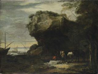 Salvator Rosa - Approdo Costiero Con Barcaioli E Cavalieri
