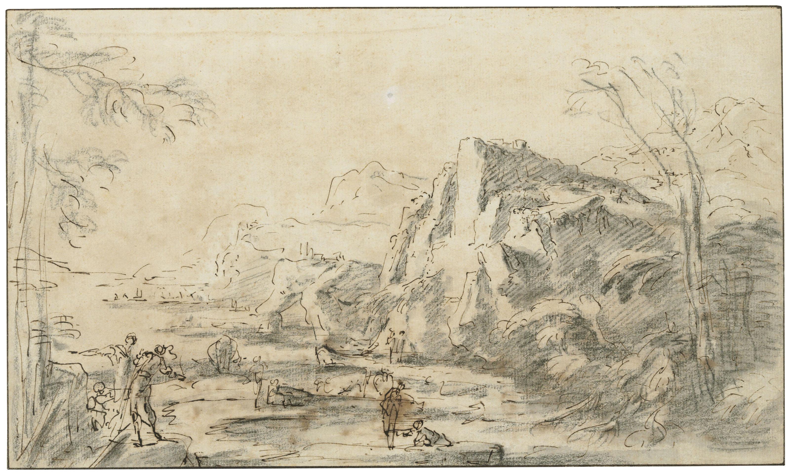 Salvator Rosa - Figures on a rocky coastal inlet