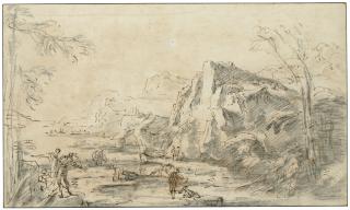Salvator Rosa - Figures on a rocky coastal inlet