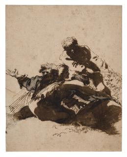 Salvator Rosa - Four Men Moving a Boulder, Two Onlookers