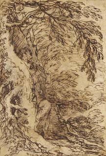 Salvator Rosa - Homme Priant Debout Dans Le Creux D\'Un Tronc D\'Arbre