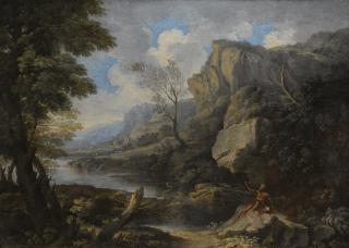 Salvator Rosa - Mountainous Landscape With St Jerome Beneath A Craggy Rock
