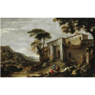 Salvator Rosa - Paesaggio Con Casolare, Cascata D\'Acqua, Insenatura E Figure