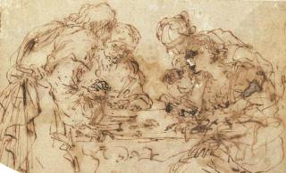 Salvator Rosa - Quattro persone intorno ad un tavolo, che giocano a carte