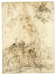 Salvator Rosa - Recto: The Raising Of Lazarus; Verso: Studies Of The Head And Shoulder Of A Soldier Holding A Spear