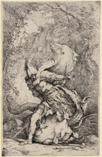 Salvator Rosa - St. William of Malevale and Albert, Companion to St. William, tied to a Tree (B. 1, 2; Rotili 90, 91; Wallace 99, 100)